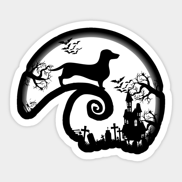 Dachshund and Halloween Moon Sticker by Jenna Lyannion